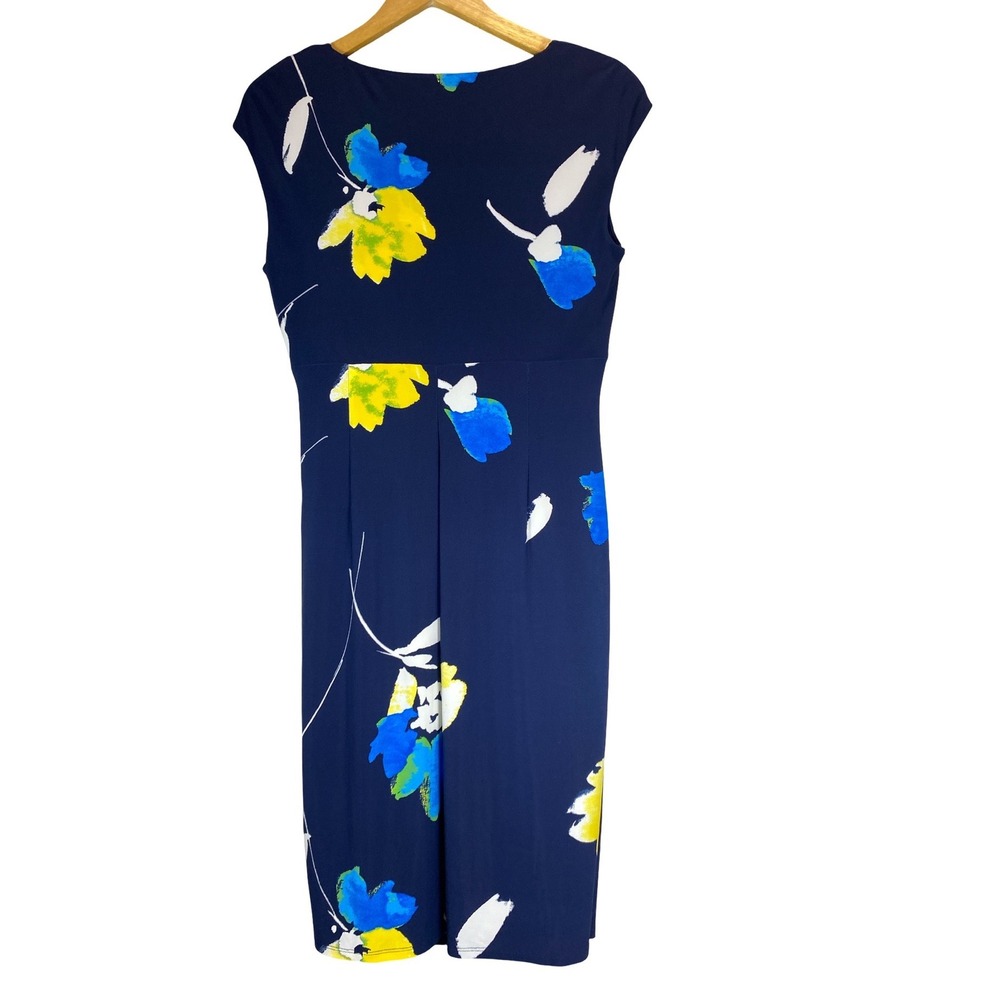 Lauren Ralph Lauren Floral Ruched Sheath‎ Dress Navy Classic Wrap Work Size 10 - Picture 2 of 11